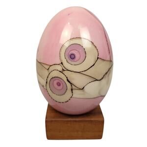 Vintage 1985 Frederick Frances Hand Painted Porcelain Egg Ornament w/ Stand EUC